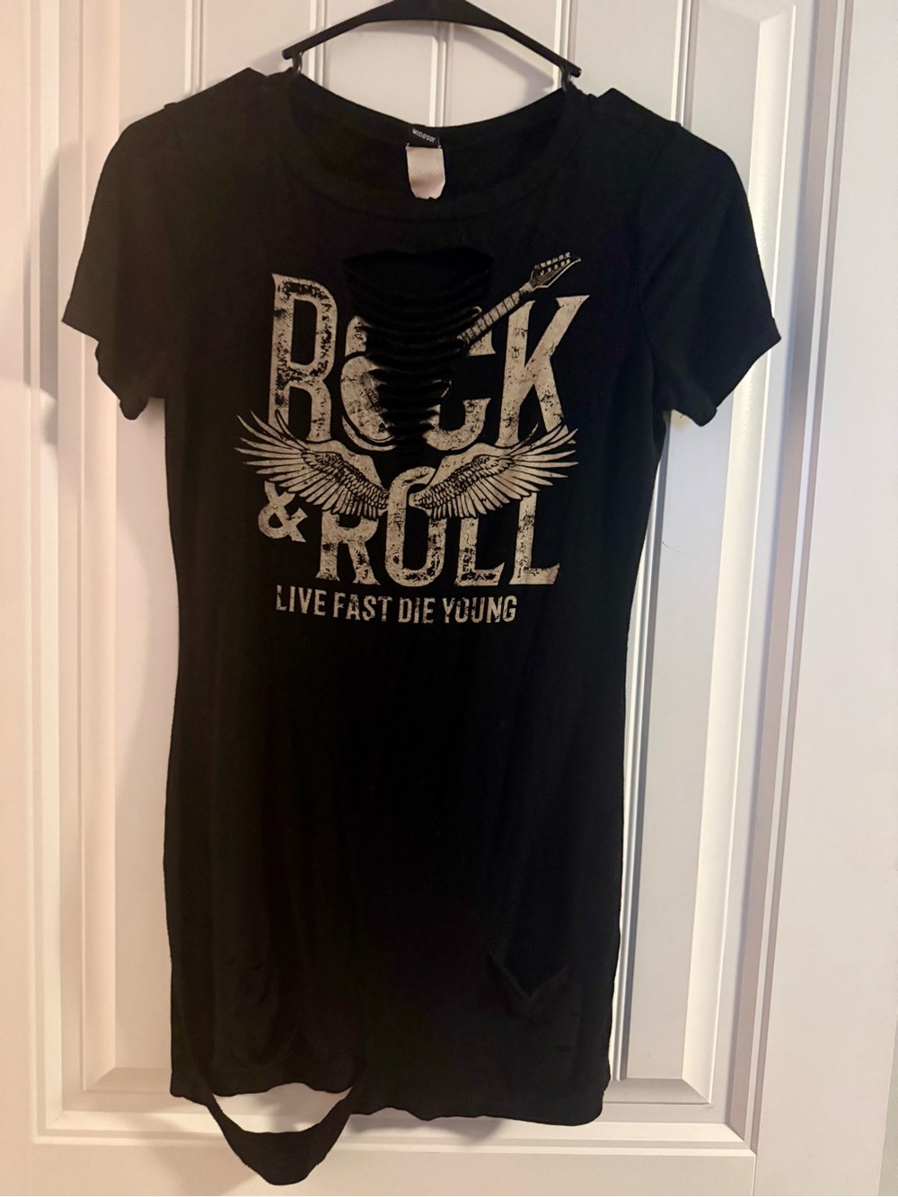 Windsor Black Mini Dress with Cutouts and Rock and Roll Graphic
